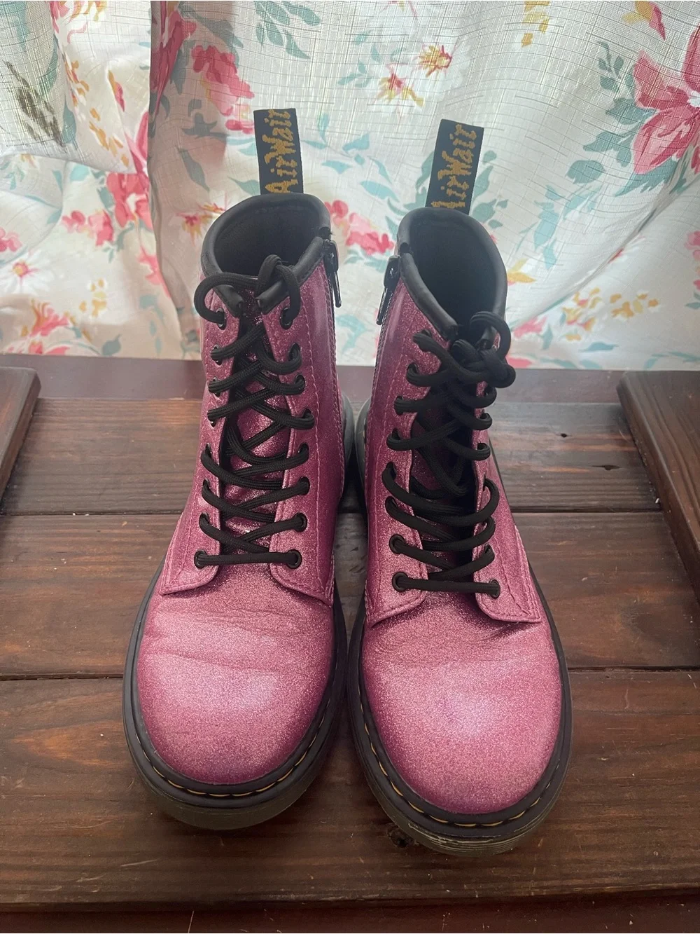 Dr. Martens 1460 Glitter J Boots Pink Youth Size 2 US
